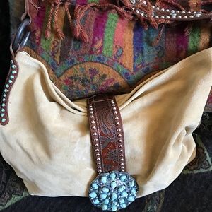 Camel Suede Shoulder Bag(silver/turquoise/crystal)